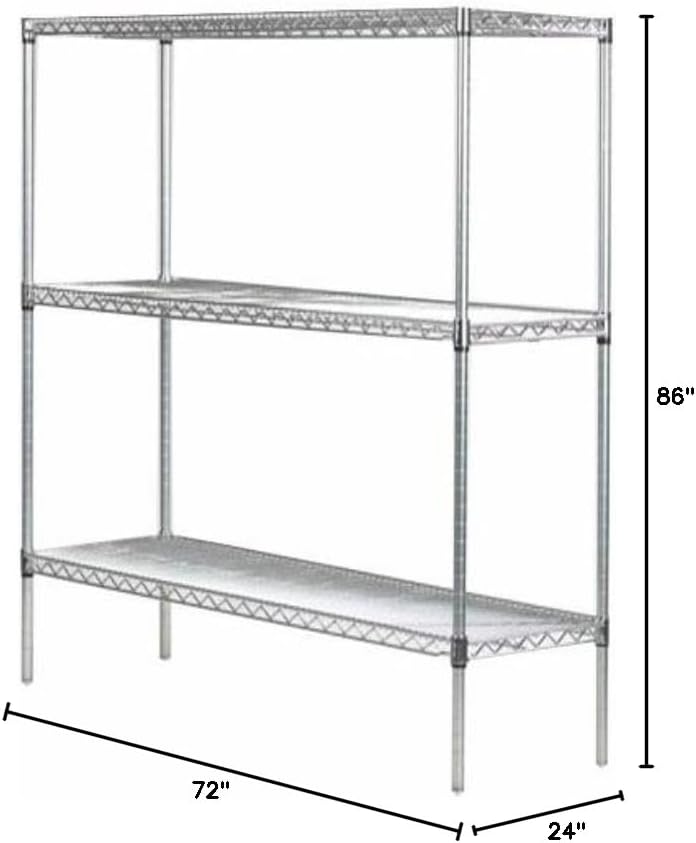 Omega 24" Deep x 72" Wide x 86" High 3 Tier Chrome Starter Shelving Unit