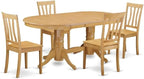 East West Furniture VAAN5-OAK-W 5 Piece Dining Set Includes an Oval Dining Table with Butterfly Leaf and 4 Kitchen Chairs, 40x76 Inch, Oak