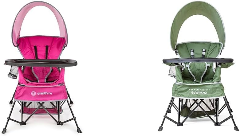 Baby Delight Go with Me Venture Portable Chair Bundle with Canopy, Snack Tray | for Indoor & Outdoor Use | Adjustable Pink & Green Styles | Fits Children up to 8 Years Old