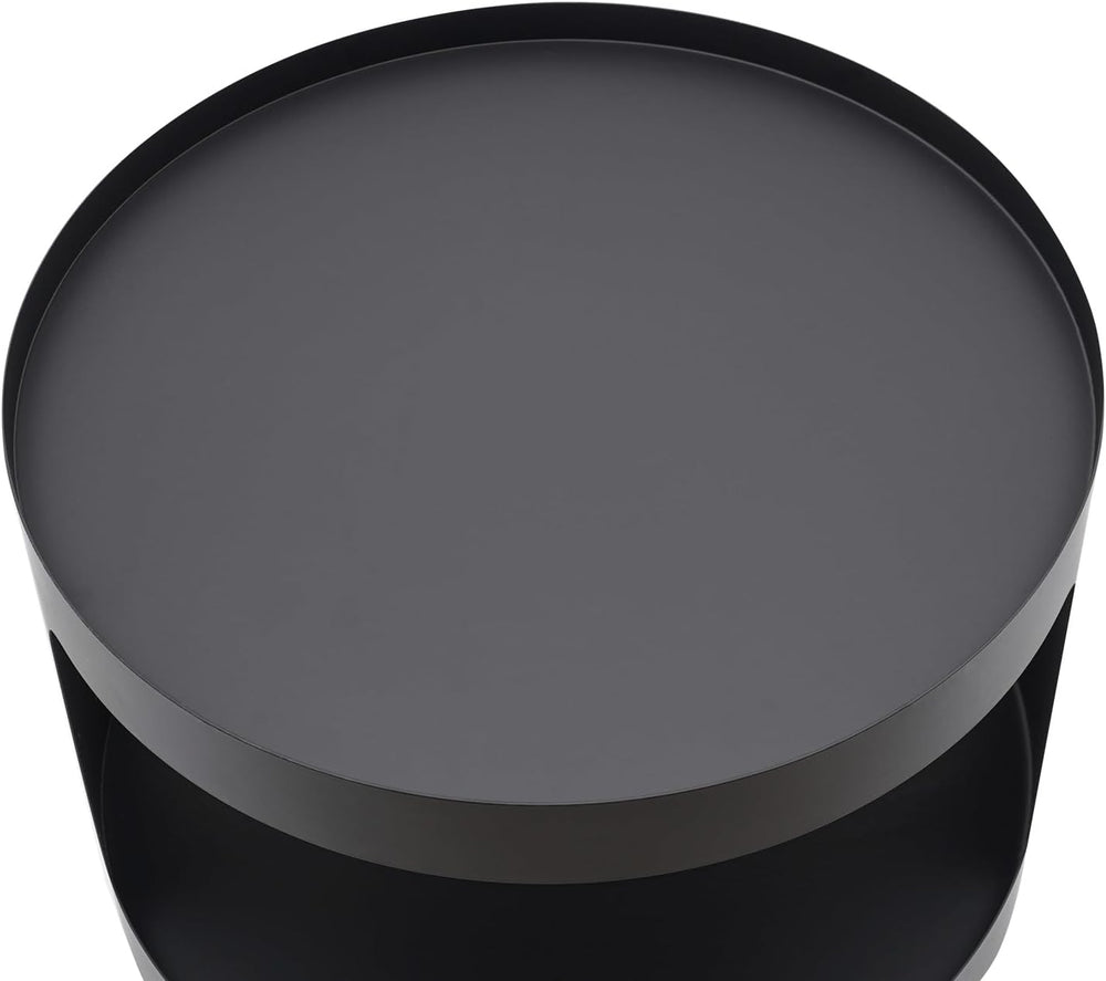 2-Layer Modern Side Table Round End Tables, Black Metal Nightstand Accent Tab...
