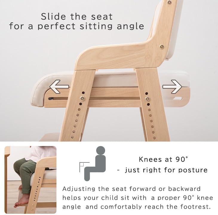 タンスのゲン TANSU NO GEN Japanese Wooden Chair, Height Adjustment for Babies and Toddlers Aged 4-12, up to 99.2 lbs, Designed in Japan, Slide The seat, White,4960040102(113287)