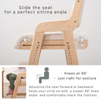 タンスのゲン TANSU NO GEN Japanese Wooden Chair, Height Adjustment for Babies and Toddlers Aged 4-12, up to 99.2 lbs, Designed in Japan, Slide The seat, White,4960040102(113287)