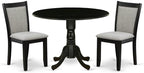 East West Furniture DLMZ3-AB6-06 3 Piece Modern Dining Table Set Contains a Round Wooden Table with Dropleaf and 2 Shitake Linen Fabric Parsons Dining Chairs, 42x42 Inch, Wirebrushed Black