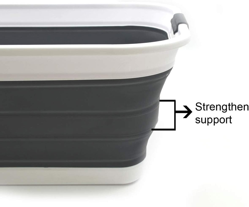 SAMMART 42L(11 gallon) Set of 2 Collapsible Plastic Laundry Basket-Foldable Pop Up Storage Container-Portable Washing Tub-Space Saving,Water capacity 34L(9 gallon) (2 rectangular - strengthen, black)