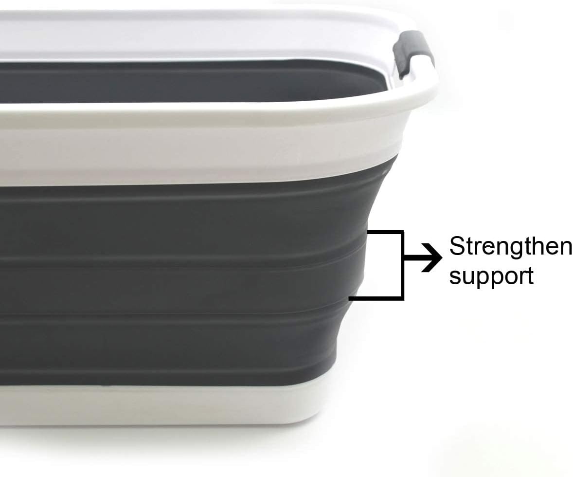 SAMMART 42L(11 gallon) Set of 2 Collapsible Plastic Laundry Basket-Foldable Pop Up Storage Container-Portable Washing Tub-Space Saving,Water capacity 34L(9 gallon) (2 rectangular - strengthen, black)