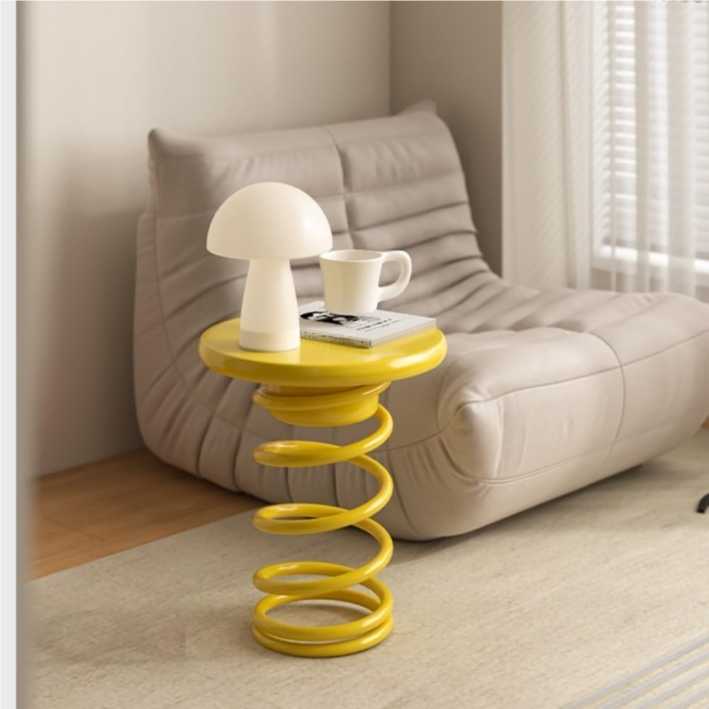 Spring Shaped Minimalist Round Side Table(Color:Red)