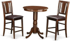 East West Furniture EDBU3-MAH-LC 3 Piece Counter Height Dining Table Set Contains a Round Wooden Table with Pedestal and 2 Faux Leather Upholstered Chairs, 30x30 Inch, Mahogany
