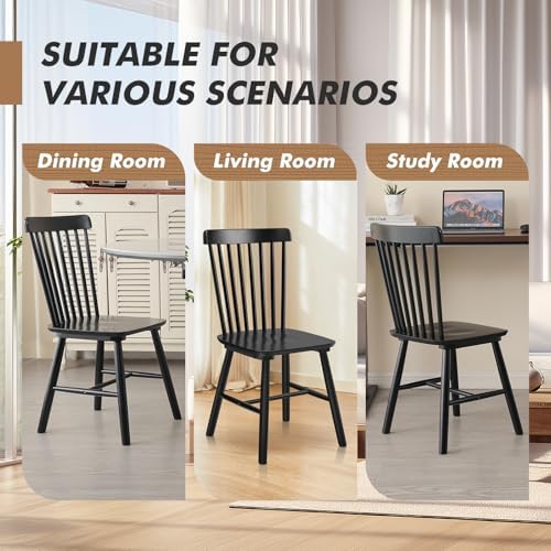 ClinQ Windsor Dining Chair Set of 4, Spindle Back Wooden Chairs for Kitchen a...