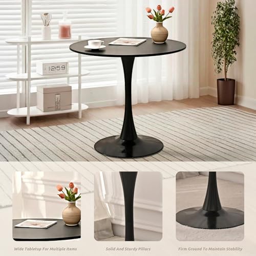 Dining Table and Chair Set 31.5" Black Round Table&2 Boucle Upholste...