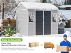 8x6 Shed, Heavy-Duty Outdoor Storage Shed with Floor, Waterproof Plastic Resin Garden Shed for Backyard, Tool Storage with Lockable Double Doors Awning Windows
