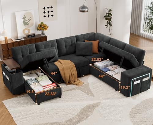 Vipbear 7 Seat Modular Sectional Sleeper Sofa with Pull Out Bed, L-Shaped Cou...