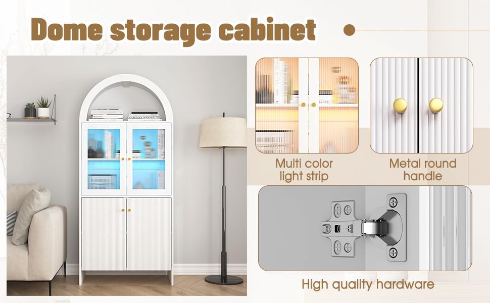 Spaco 69" Tall Arched Kitchen Pantry Cabinet with Led Lights,Wood Fluted...