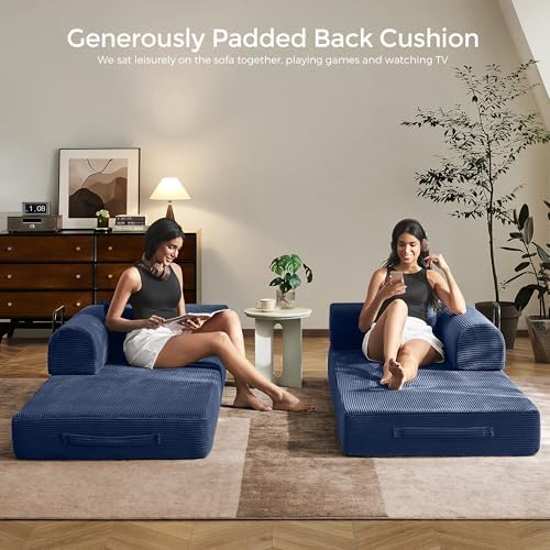 79" Convertible Futon Sofa Bed, Couch for Living Room | Blue | Folding C...