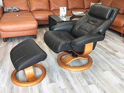 Fjords Mustang Large Leather Recliner Chair and Ottoman Norwegian Ergonomic F...