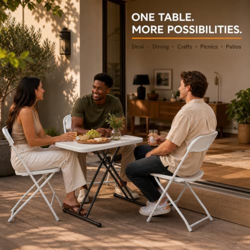 Folding Table, TV Tray with 3 Levels Adjustable Height, Heavy Duty No Assembl...