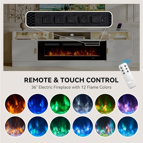 80" Fireplace TV Stand with Power Outlet, Electric Fireplace Entertainme...