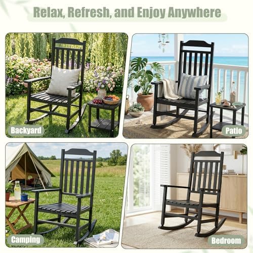 EFU Outdoor Rocking Chairs Set of 2 with Side Table, Weatherproof Furniture