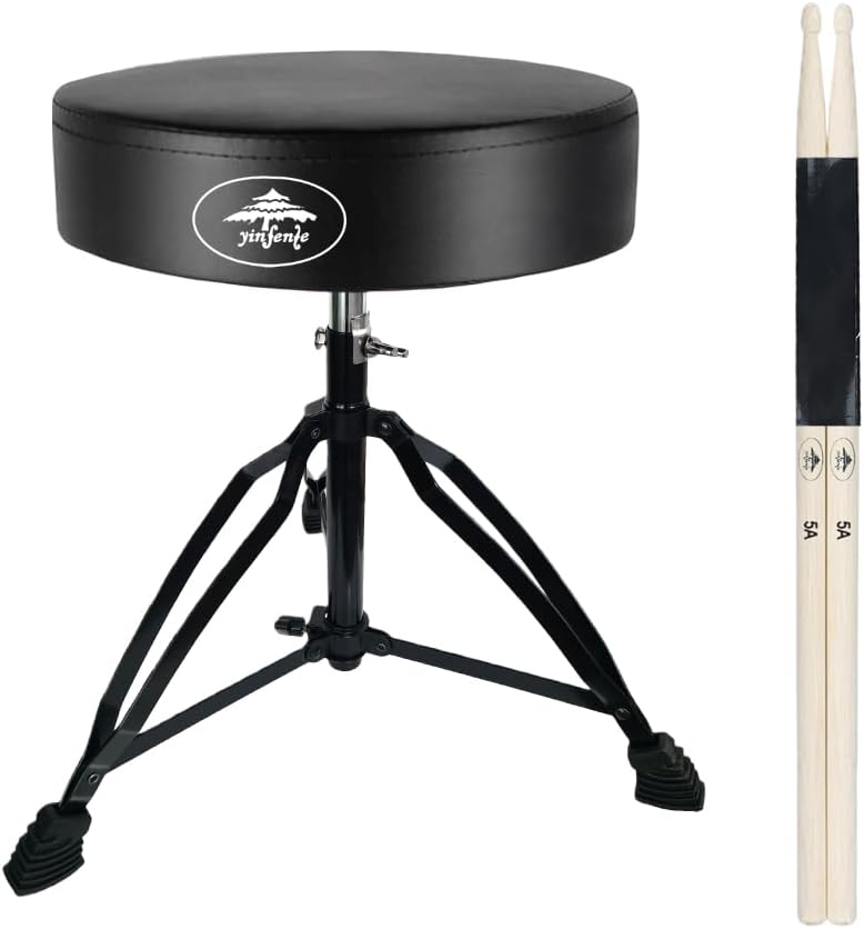 Drum Throne Seat Adjustable-Height with Padded Seat Double-Braced Legs Non-Sl...