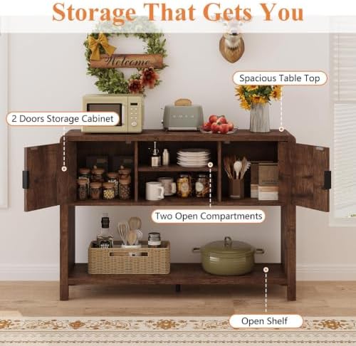 FATORRI Industrial Console Entryway Table with Storage, 43.31 inch Farmhouse ...