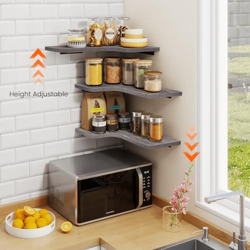 Homode Corner Shelves Wall Mounted, Set of 3 Floating Corner Shelves with Cor...