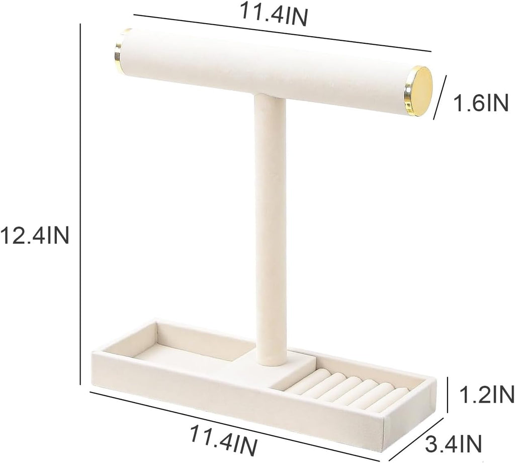 Multi-Use Jewelry Holder Stand, Necklace Bracelet Ring Organizer Stand, Scrunchie Watches Velvet Jewelry Holder Stand With Tray for Women Girls Home Use(Beige with Lid)