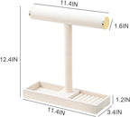 Multi-Use Jewelry Holder Stand, Necklace Bracelet Ring Organizer Stand, Scrunchie Watches Velvet Jewelry Holder Stand With Tray for Women Girls Home Use(Beige with Lid)