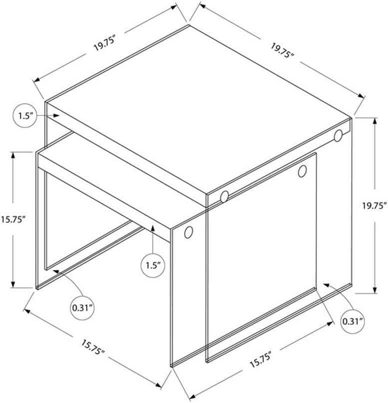 Monarch Specialties ,Nesting Table, Tempered Glass, Dark Taupe