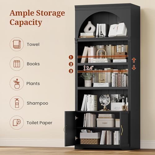 81.2"Tall Arched Cabinet,Bookcase with storage,Mid-Century Modern 6-Tier...