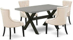 East West Furniture X696FR102-5 5 Piece Dining Set Includes a Rectangle Dining Room Table with X-Legs and 4 Light Beige Linen Fabric Upholstered Chairs, 36x60 Inch, Multi-Color