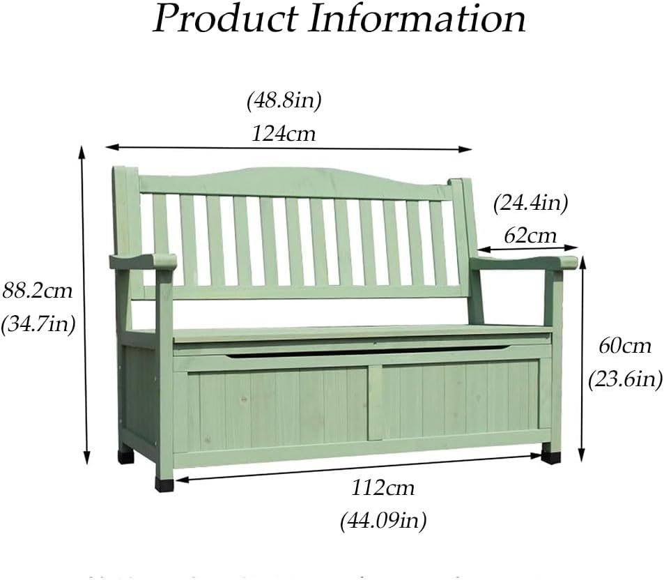 48.8in Wooden Outdoor Storage Bench with backrest, Patio Garden Bench 2-Seate...