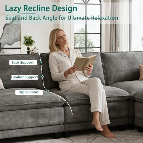 108" Modular Sectional Couch, L Shaped Cloud Sofa for Living Room | Comf...