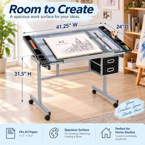 ZENY Glass Drafting Table for Artists