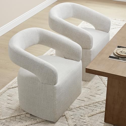 KISLOT Upholstered Dining Chairs Set of 4 with Casters, Light Beige