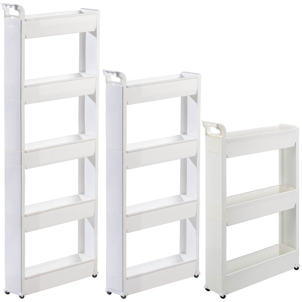 Miles Kimball Slim Storage Cart with 3 Baskets/Shelves and Rolling Casters for Kitchen, Laundry, and Small Space Storage, Durable Plastic - Measures 21" Long x 5" Wide x 28 1/4" High