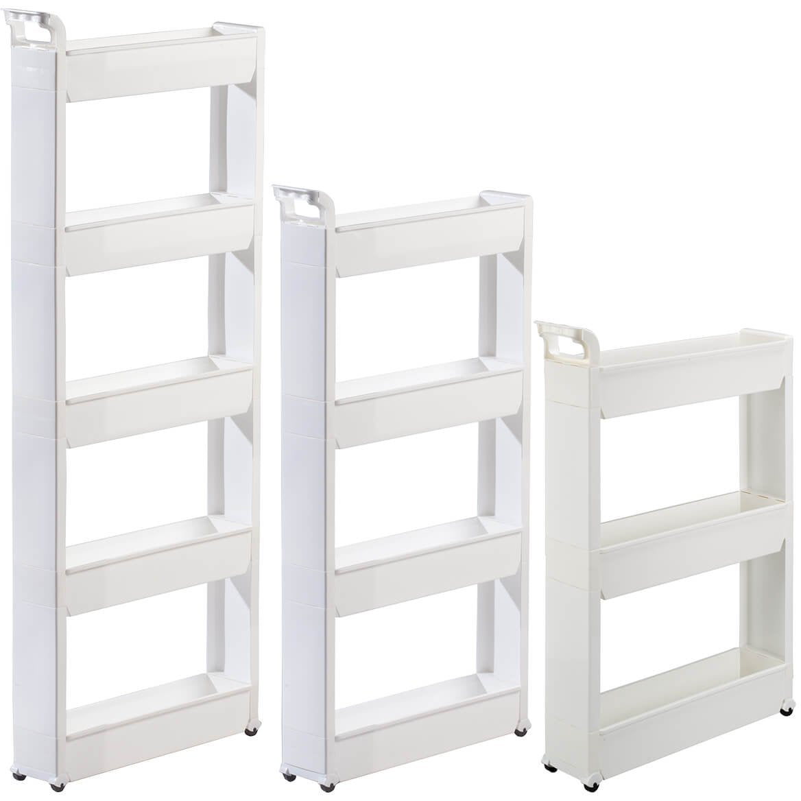 Miles Kimball Slim Storage Cart with 3 Baskets/Shelves and Rolling Casters for Kitchen, Laundry, and Small Space Storage, Durable Plastic - Measures 21" Long x 5" Wide x 28 1/4" High