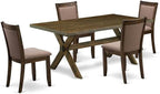 East West Furniture X777MZ748-5 5 Piece Kitchen Table & Chairs Set Includes a Rectangle Dining Room Table with X-Legs and 4 Coffee Linen Fabric Upholstered Chairs, 40x72 Inch, Multi-Color