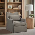 Martha Stewart London Swivel Chair - Solid Wood & Plywood, Skirted Metal Base Accent Armchair, Lumbar Pillow -Modern Classic Family Room Sofa Furniture Bedroom Lounge, 28"X31.5"X35.25", Tan Multi
