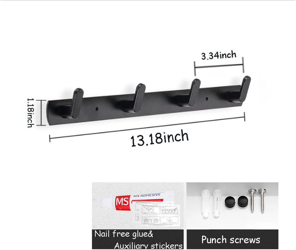 Gxfctys Coat Rack Wall Mount, Modern Wall Hooks for Hanging Coat Clothes Hats Bags with 4 Hooks, Space Aluminum Black Towel Rack for Kitchen Entryway Bathroom Bedroom (Style 1, 4 Hooks)