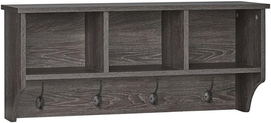 RiverRidge Home Woodbury Collection Cubbies and Hooks Wall Shelf, Dark Weathe...