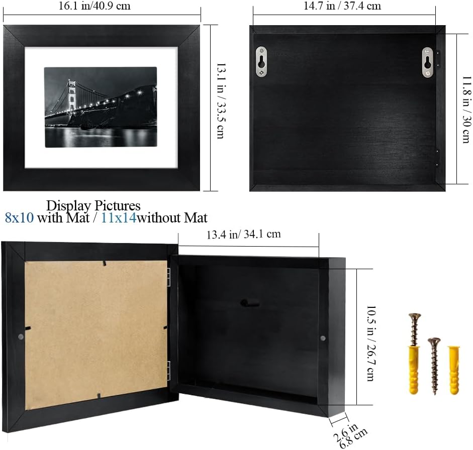 Hidden Gun Storage - Gun Safe Pistol Storage, 11"x14" Matted to 8"x10" Concealment Furniture Secret Decor Solid Wooden Handgun Picture Frames Box