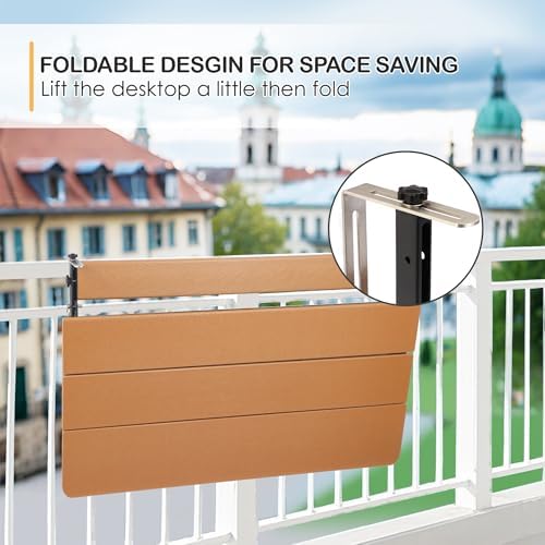 HDPE 39.3" Outdoor Folding Balcony Bar Table for Railings, Teak