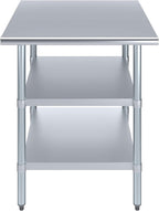 AmGood Stainless Steel Work Table with 2 Shelves | NSF | Metal Utility Table (30" Long x 30" Deep)
