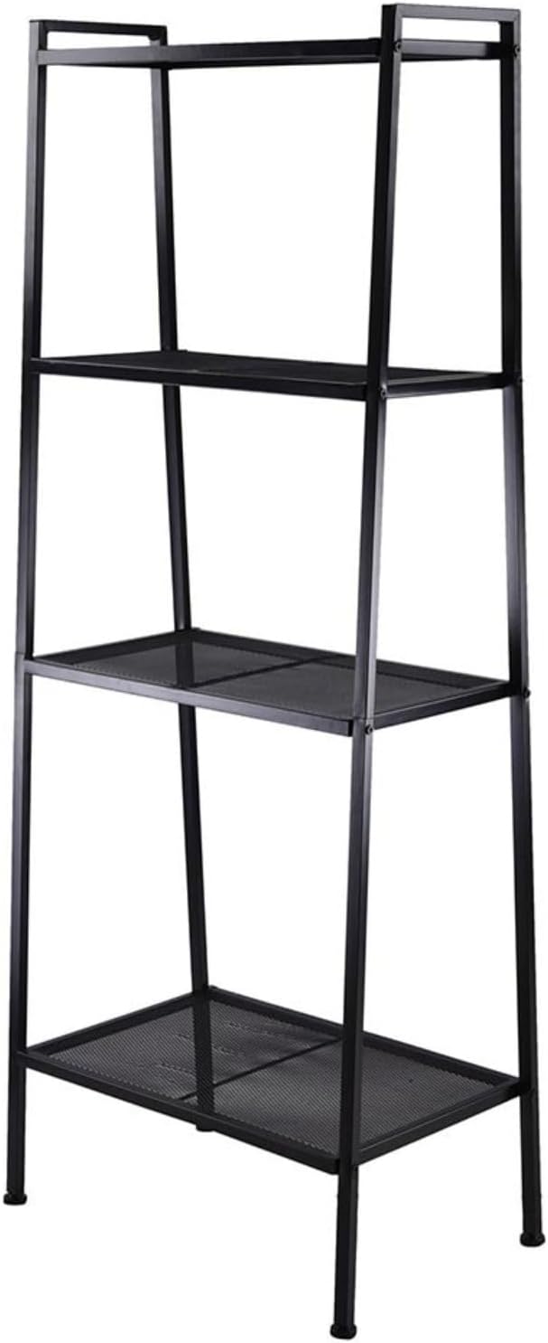 4-Tier Wide Ladder Bookshelf, Black Iron Storage Shelf with Mesh Shelves, Stable Open Display Rack for Living Room, Bedroom, Study and Home Organization