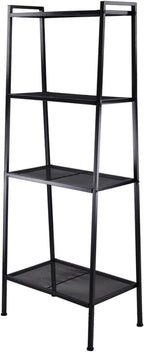 4-Tier Wide Ladder Bookshelf, Black Iron Storage Shelf with Mesh Shelves, Stable Open Display Rack for Living Room, Bedroom, Study and Home Organization