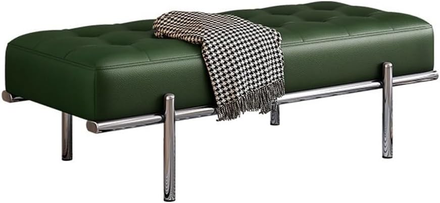 Modern Bed End Stool Shoe-Changing Bench Stainless Steel Long Leather Minimal...