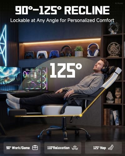 GTPLAYER Big & Tall Gaming Chair, Wide Seat with Footrest, Jet Black | Er...