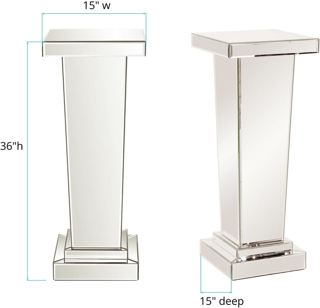 Howard Elliott Collection Tapered Mirrored Pedestal Accent Table, Elegant Modern Bed Side Style, Mirrored Finish Design, for Bedroom, Entryway or for Any Room, 15 x 15 x 36 Inch,