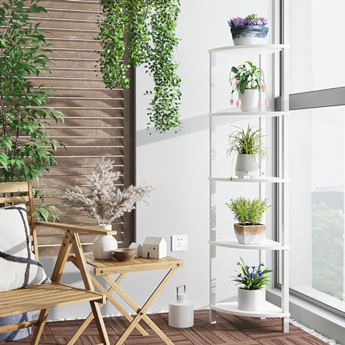 VIMBER Corner Shelf, 5-Tier Corner Bookshelf, Industrial Corner Ladder Shelf,...