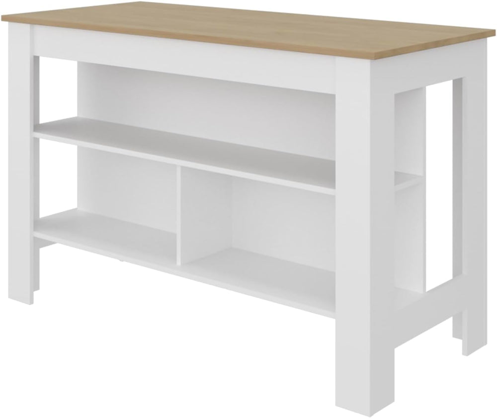 Kitchen Island with Open Storage Shelves for Home Organization | White and na...