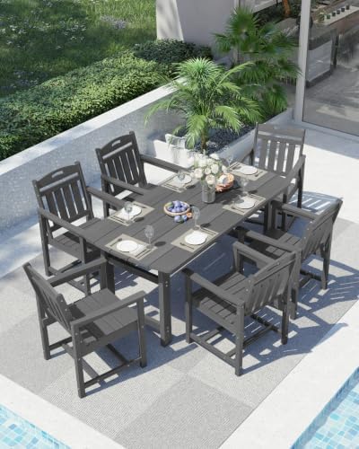 Ciokea HDPE Outdoor Dining Set of 6, Patio Table and Chairs Sets, Grey